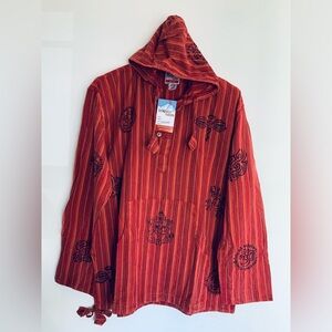 Shopaholic fashion Men’s Stone washed Striped Hooded Grand shirt 2xl New Maroon